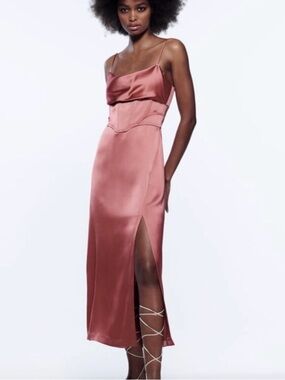 Zara Satin Midi Dress in Dusty Rose